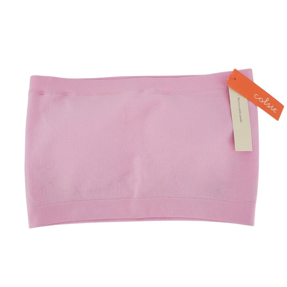 Colsie Seamless Bandeau Bralette Removable Pads Large Peppermint Pink Stretch